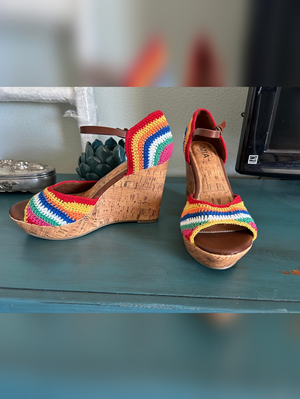 MIA Rainbow Crochet Cork Wedge Sandals - Multicolor - Picture 4 of 10